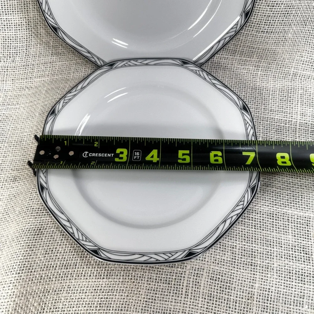 Studio Nova Synthesis Y0031 Octagon Salad Plates Black White Art Deco Set of 2